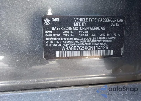 2016 BMW 340I xDrive z USA, uszkodzony, nr VIN WBA8B7G5XGNT14126